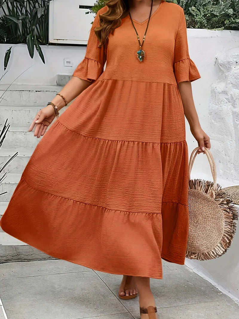 Women's Elegant Plus Size Dress with Flattering V-Neckline