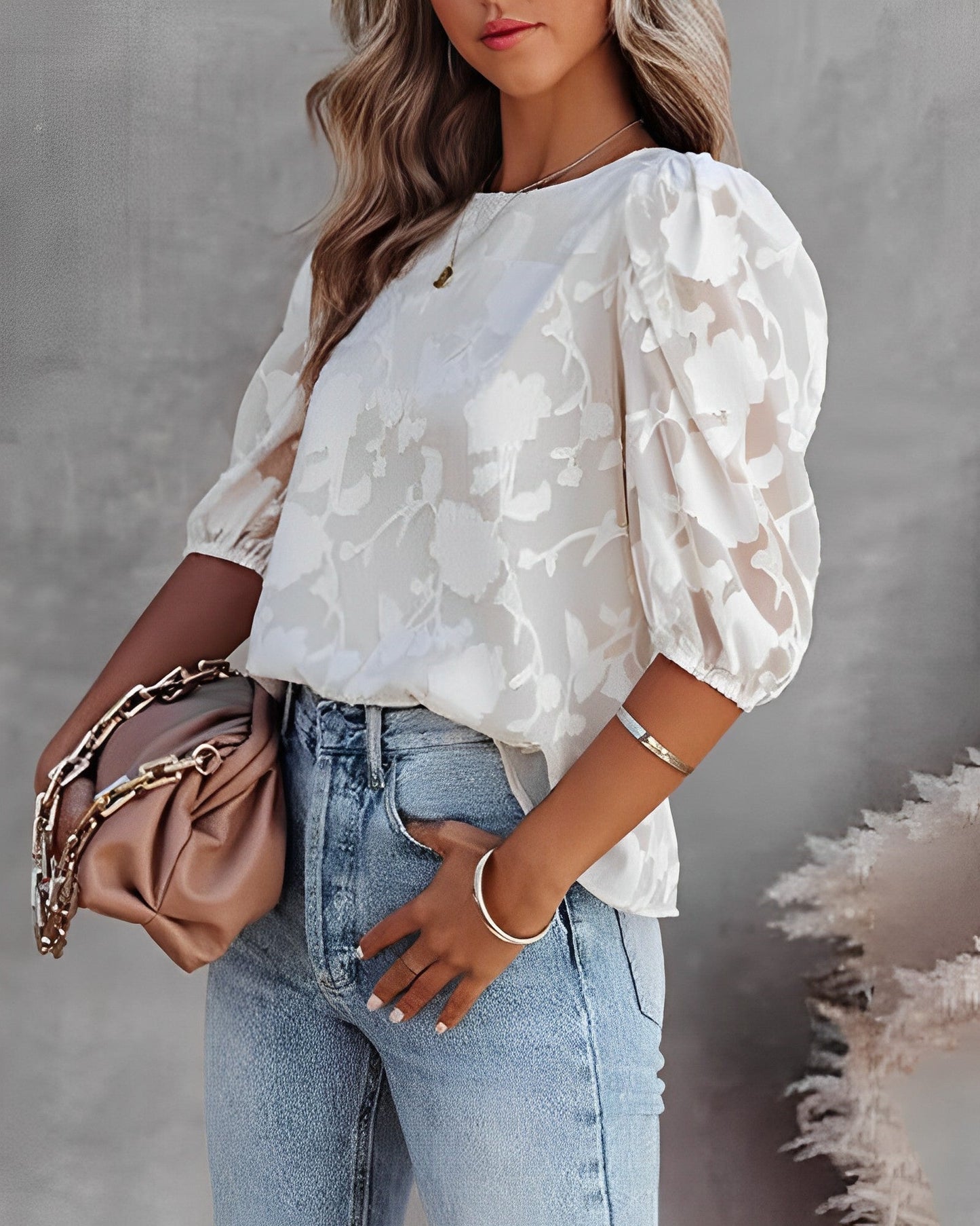 Women's Elegant Chiffon Blouse with Puff Sleeves