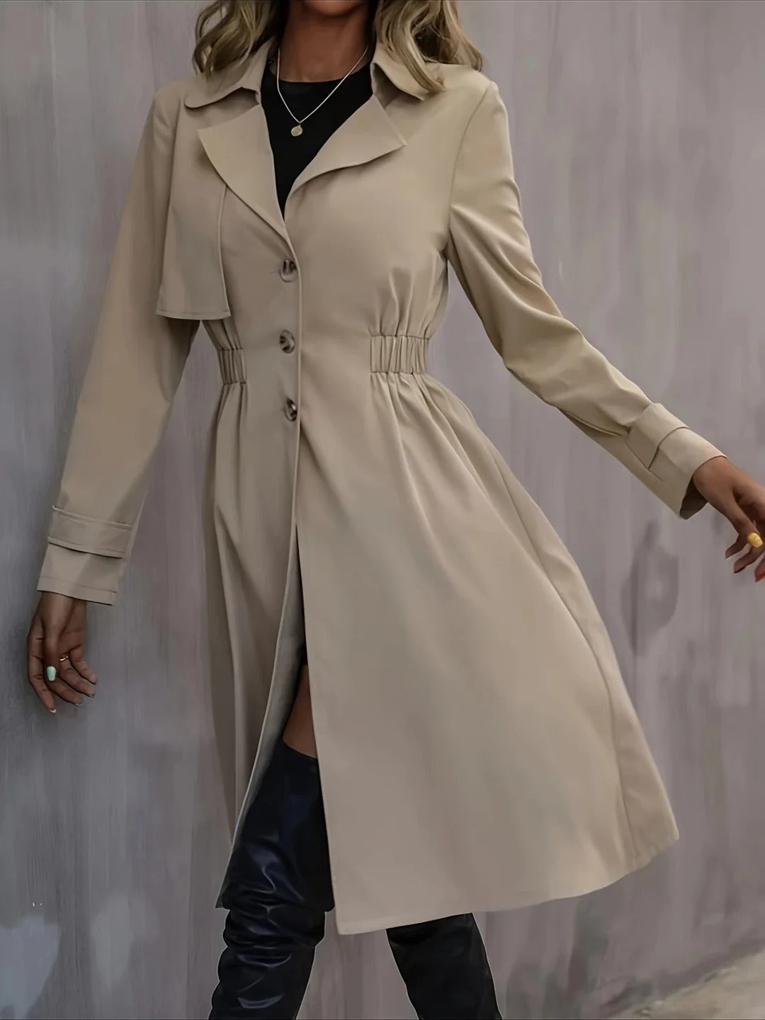 Chic Long Trenchcoat with Elastic Waist | Perfect for Everyday Wear