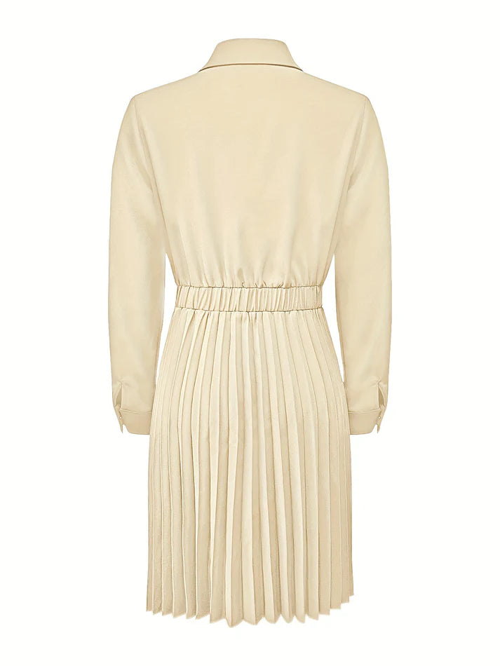 Casual Button Front Pleated Long Sleeve Formal Dress for Women | Perfect for Formal Occasions