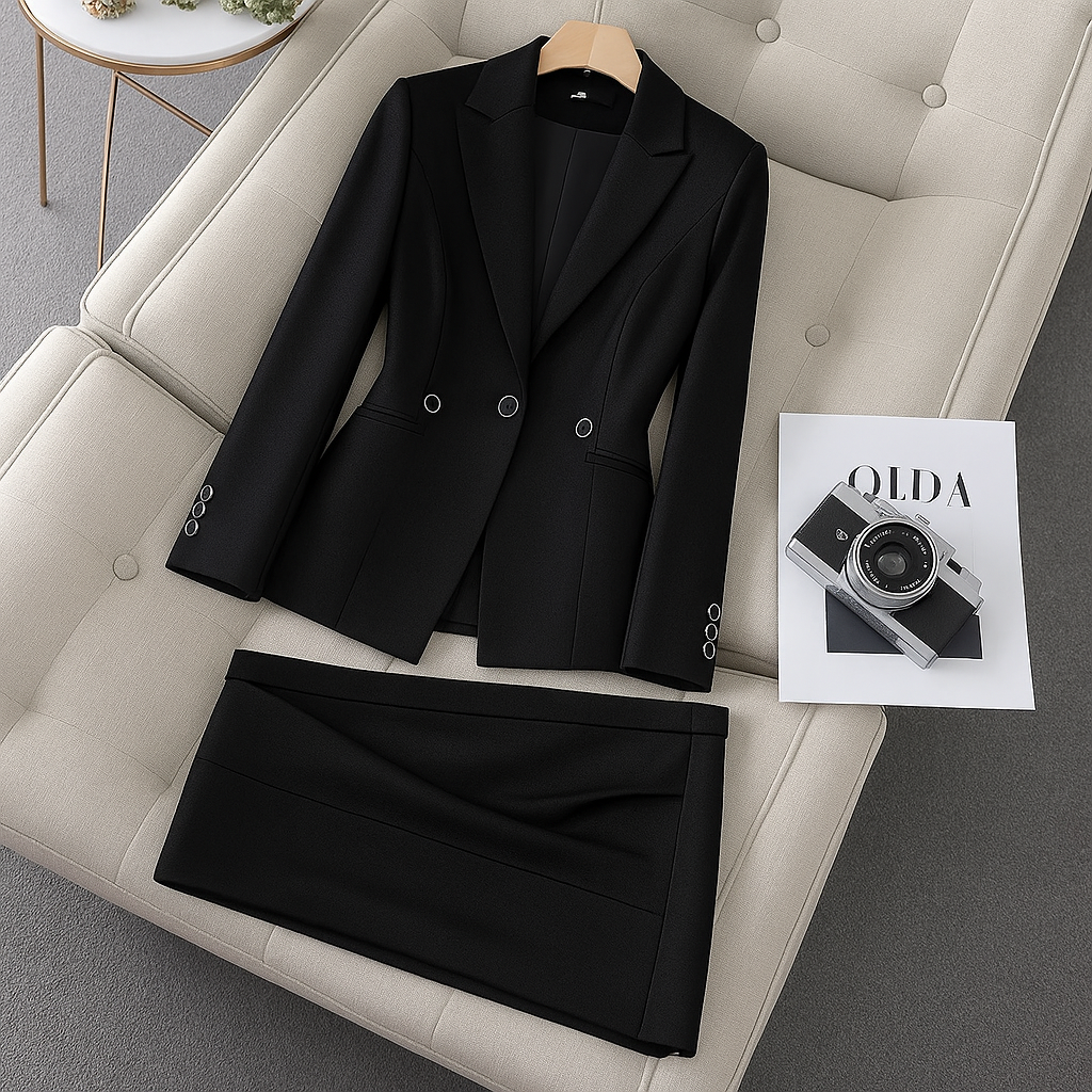 Women's Buttoned Notched Lapel Blazer and Pants Co-ords Set