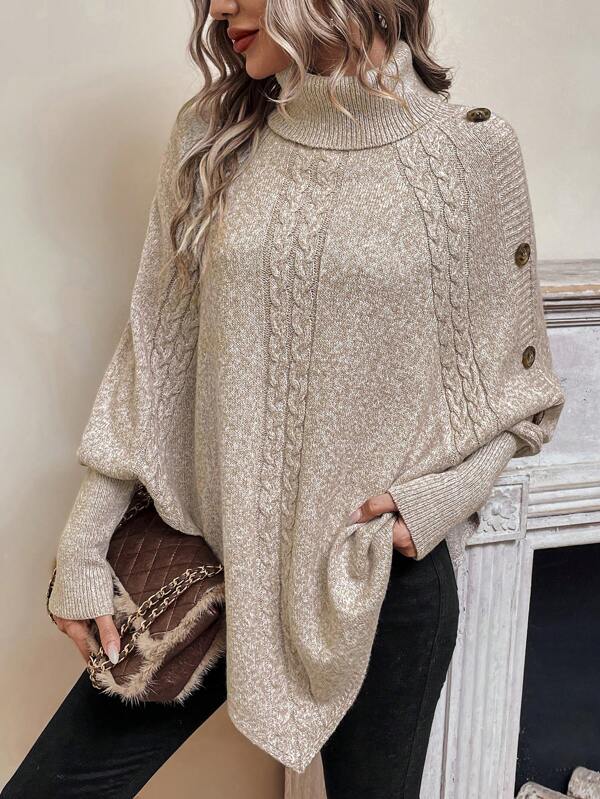 Women's Stylish Knit Turtleneck Jumper with Voluminous Sleeves | Ideal for Winter
