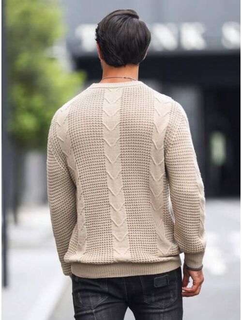 Men's Beige Cashmere Jumper with Plain Cable Knit Design | Ideal for Winter