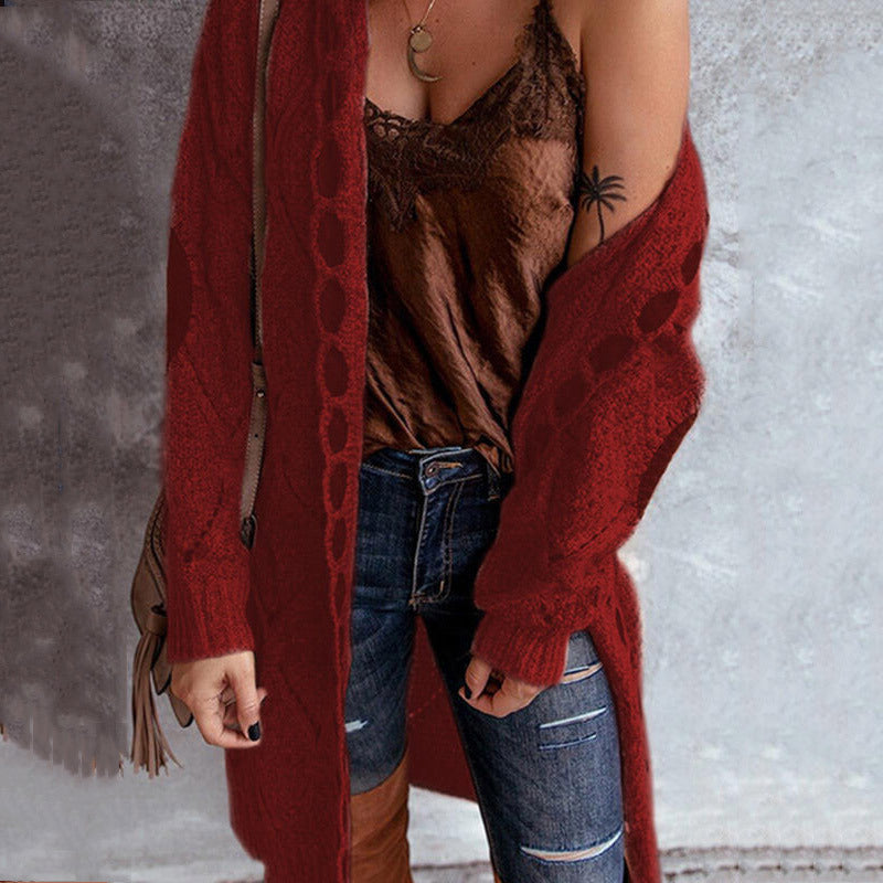 Women's Vintage-Inspired Long Open Front Cashmere Knit Cardigan | Ideal for Winter