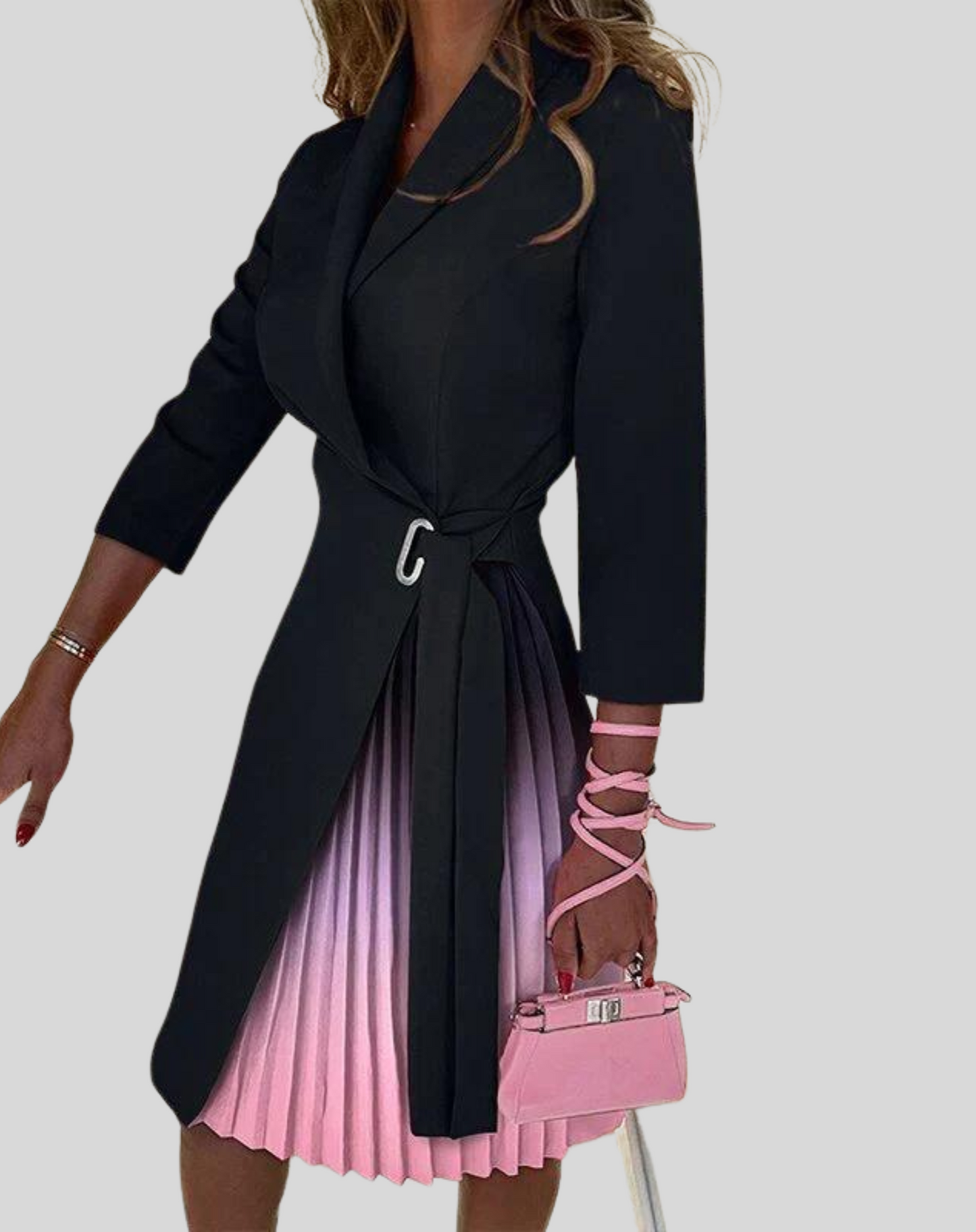Women's Multicolored Blazer Dress with Side Belt