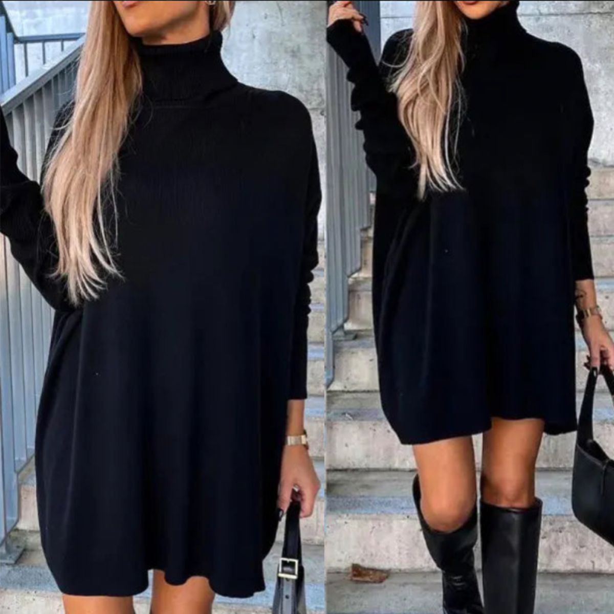 Women's Stylish Midi Black Cashmere Dress Jumper | Ideal for winter