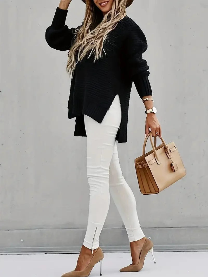 Women's Loose Cashmere Turtleneck Jumper with Stylish Slits | Ideal for Winter