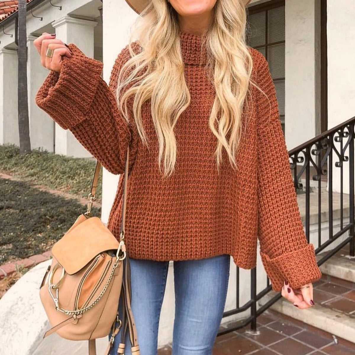 Women's Stylish Knit Turtleneck Jumper with Voluminous Sleeves | Ideal for Winter