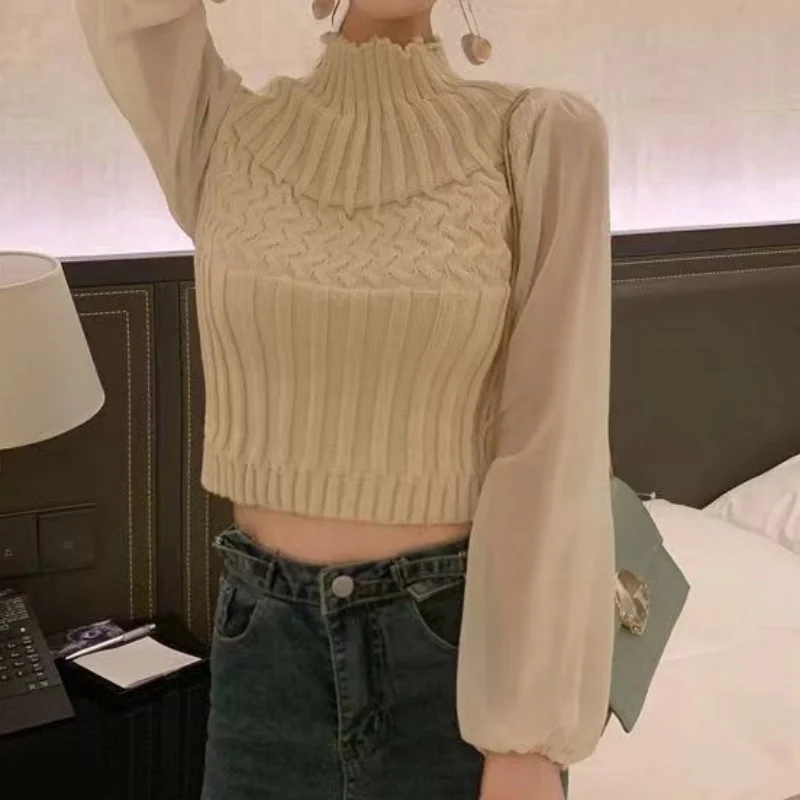 Women's Modern Sweater Vest with Transparent Sleeves Turtleneck Jumper | Ideal for winter