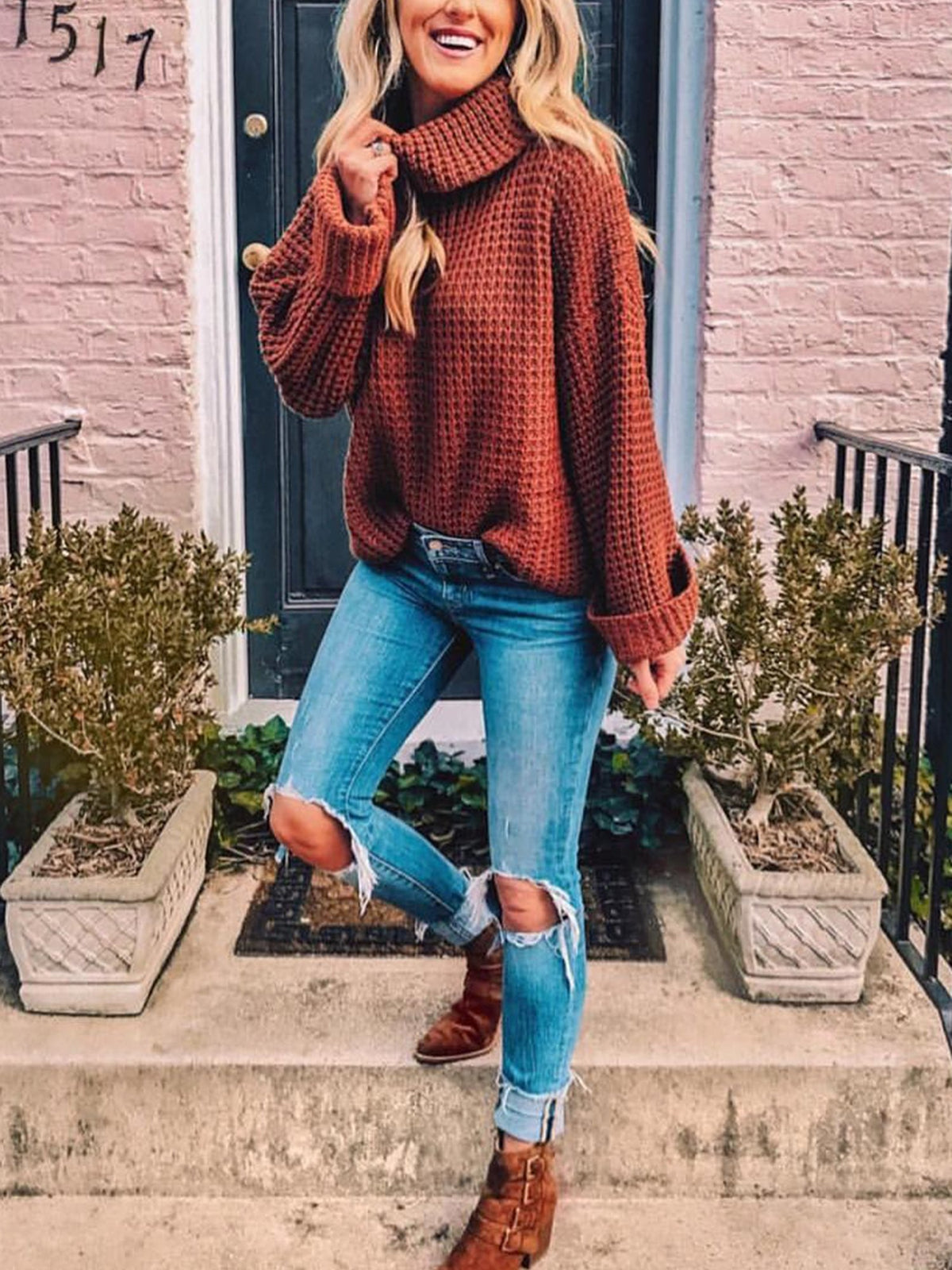 Women's Stylish Knit Turtleneck Jumper with Voluminous Sleeves | Ideal for Winter