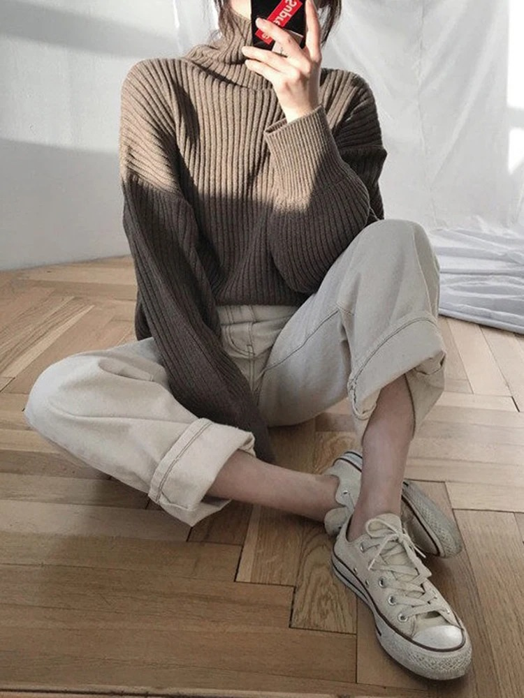 Oversize Thick Lined Turtleneck Jumper for Women | Ideal for Winter