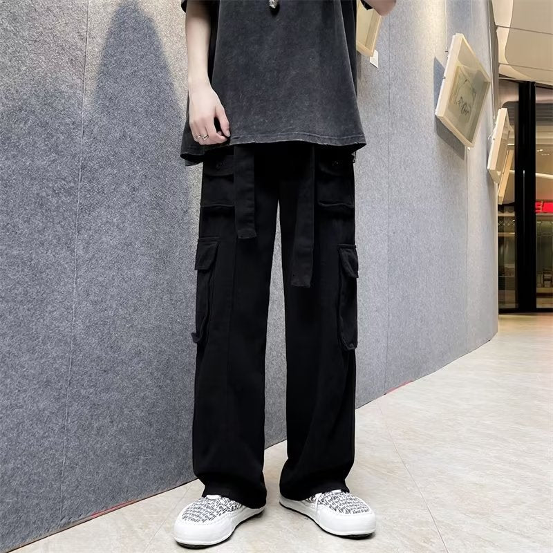 Men's Classic Black Straight Cargo Pants with Relaxed Fit | Perfect for Casual Days
