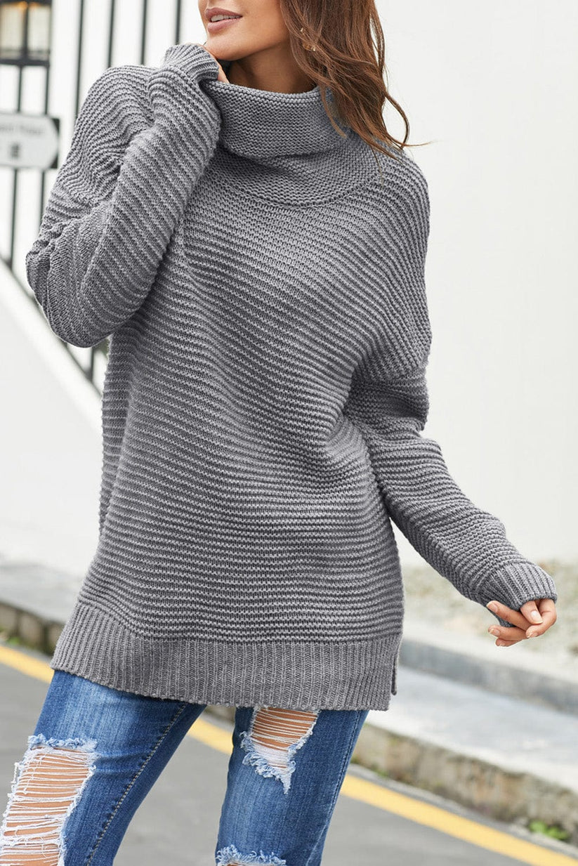 Women's Loose Cashmere Turtleneck Jumper with Stylish Slits | Ideal for Winter