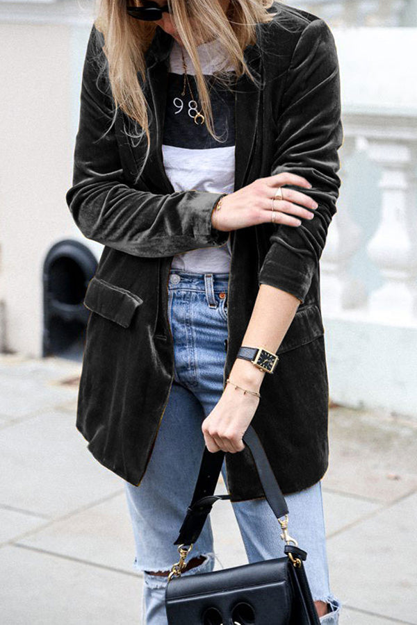 Women's Luxurious Long Velvet Blazer with Pocket | Perfect for Casual Days