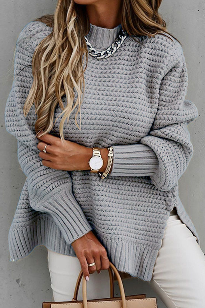 Women's Streetwear Plain Split O-Neck Cashmere Turtleneck Jumper | Ideal for Winter