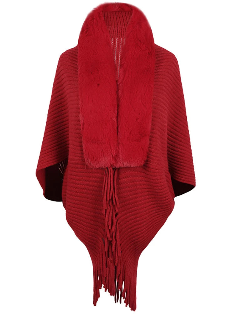 Women's Warm Winter Shawl Collar Thick Cashmere Cardigan with Tassels | Ideal for Winter
