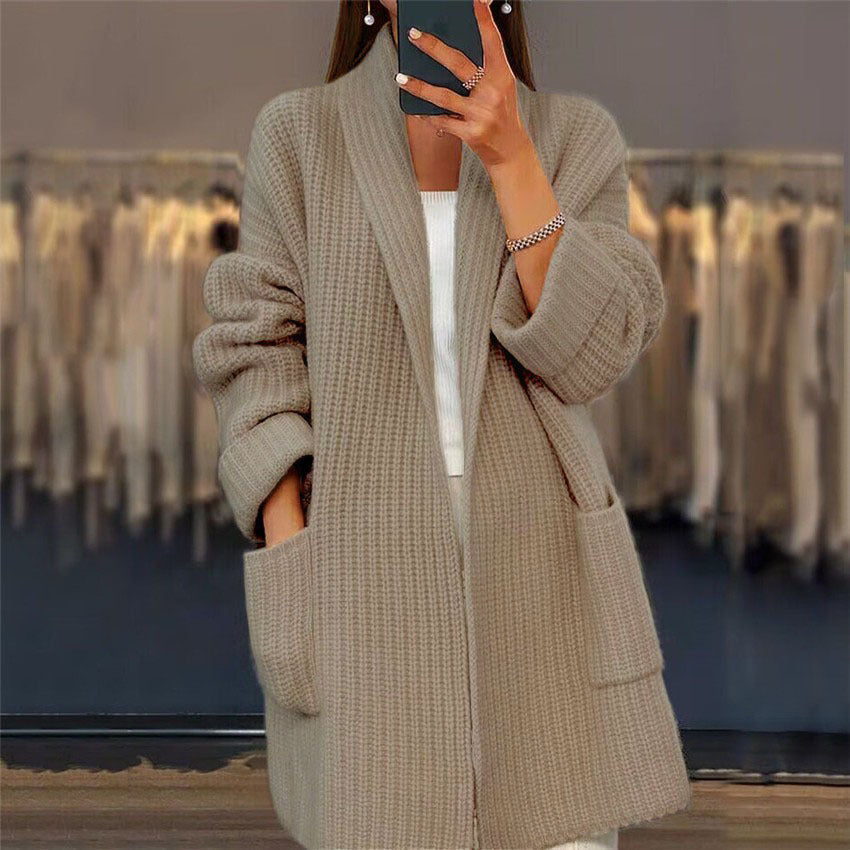 Women's Thick Knitted Long Cardigan with Large Pockets | Ideal for Winter