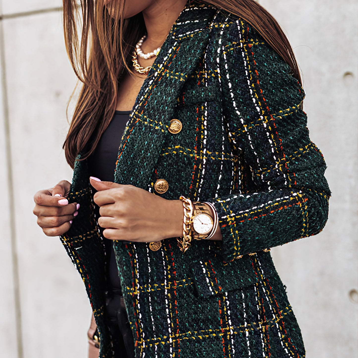 Women's Elegant checked blazer with buttons and pockets| Perfect for Casual Days