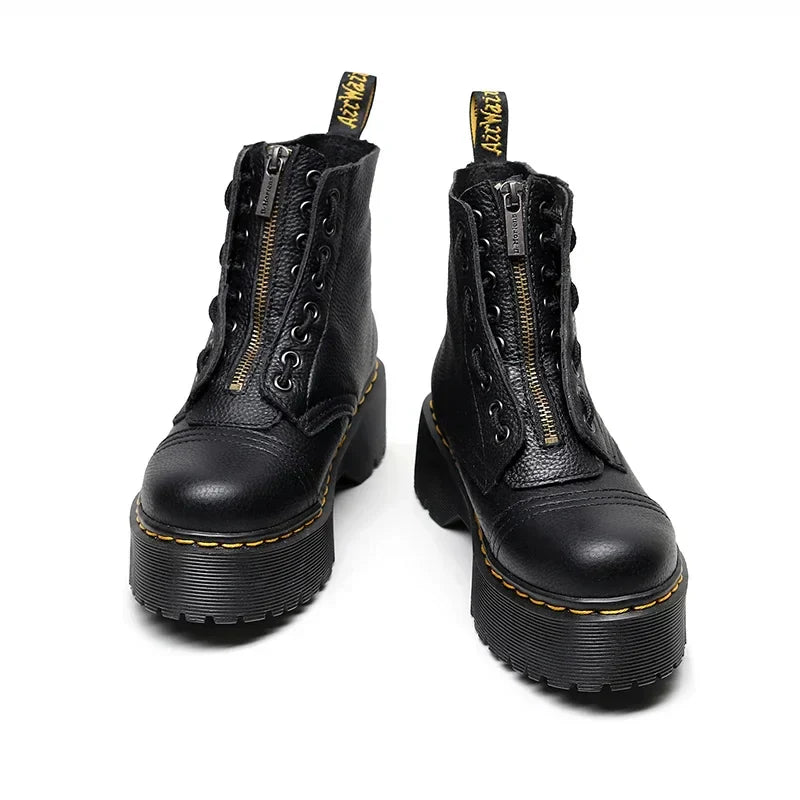 Women's Chic Leather Platform Boots with Bold Design