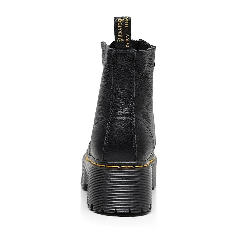 Women's Chic Leather Platform Boots with Bold Design