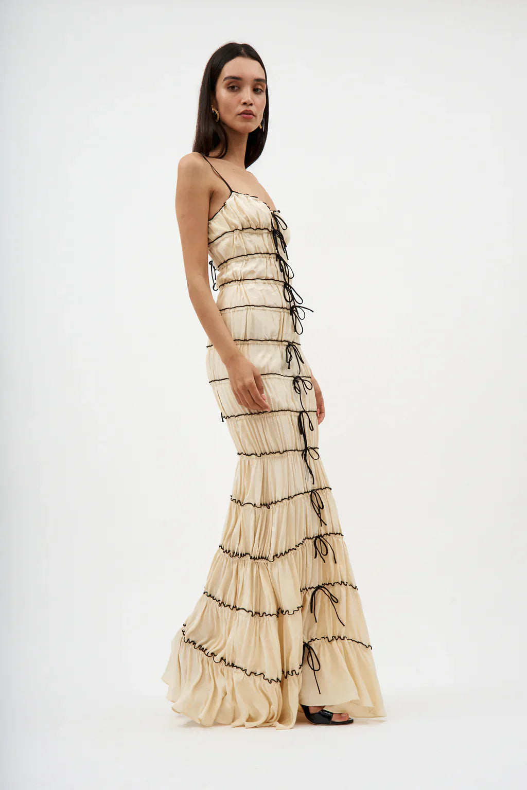 Women's Elegant Silk Maxi Dress with Flowing Ruffles