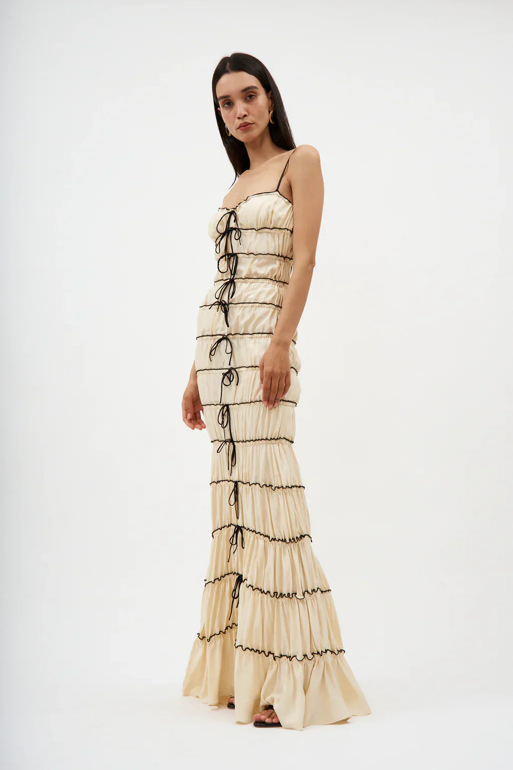 Women's Elegant Silk Maxi Dress with Flowing Ruffles