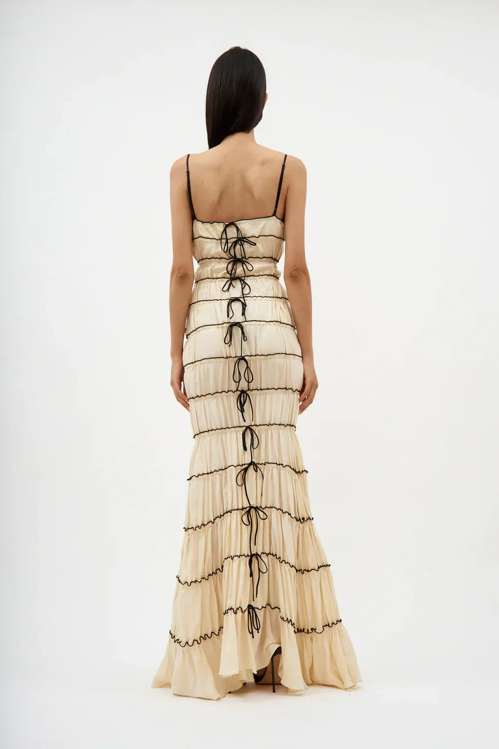 Women's Elegant Silk Maxi Dress with Flowing Ruffles