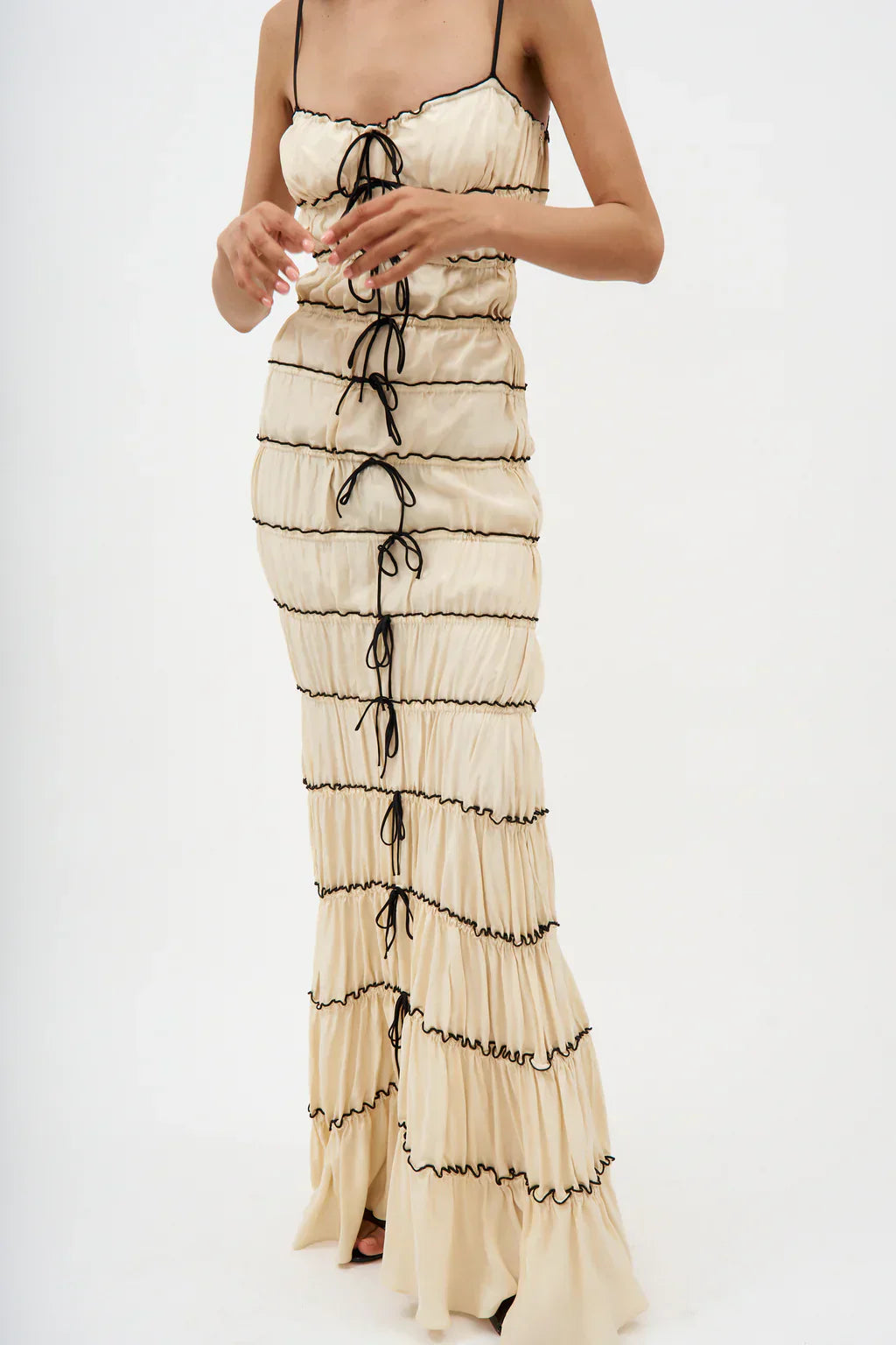 Women's Elegant Silk Maxi Dress with Flowing Ruffles