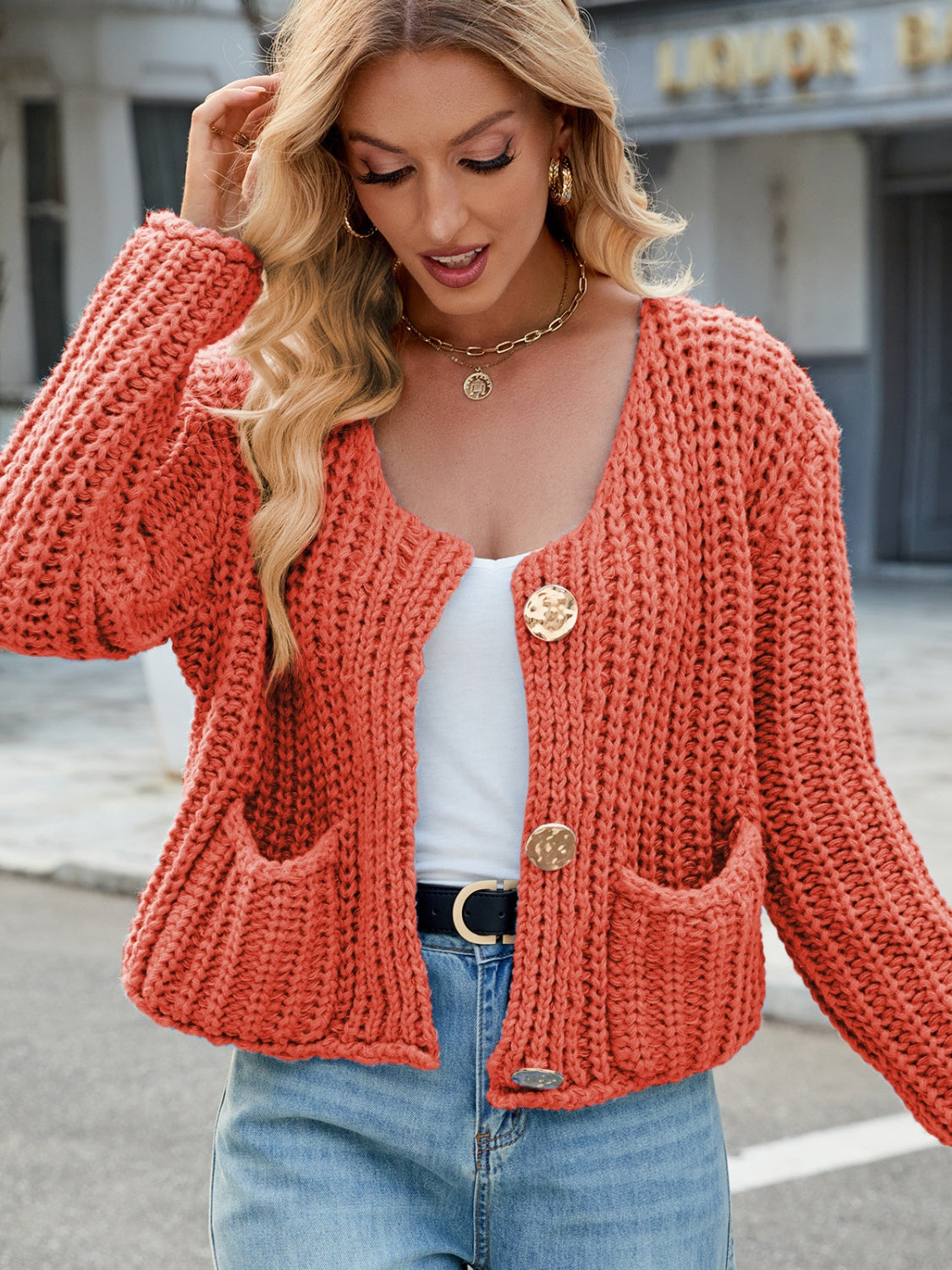 Women's Cozy Knitted Cardigan with Pockets and Buttons | Ideal for Winter