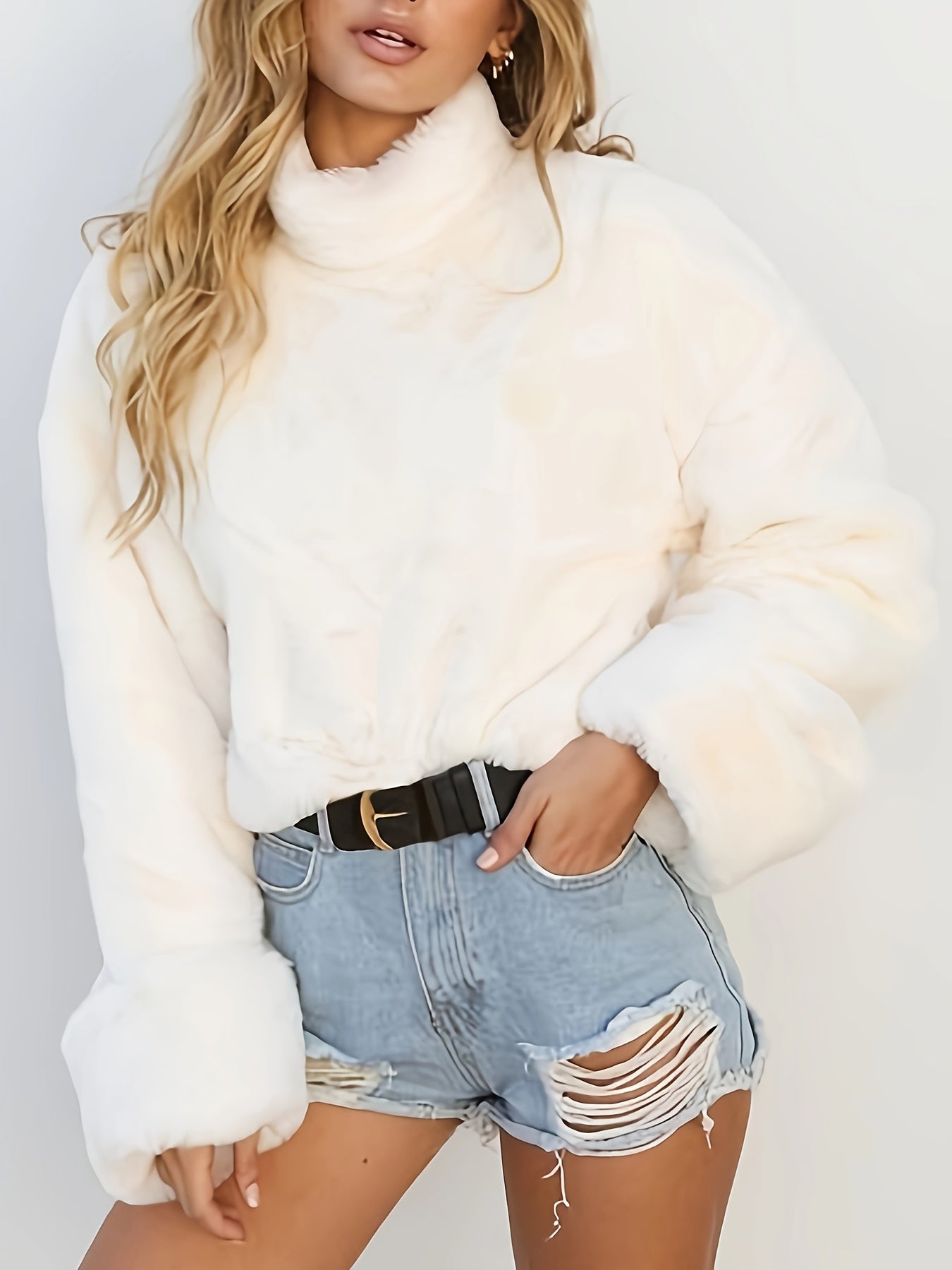 Women's Luxurious White Faux Fur Turtleneck Jumper | Ideal for Winter