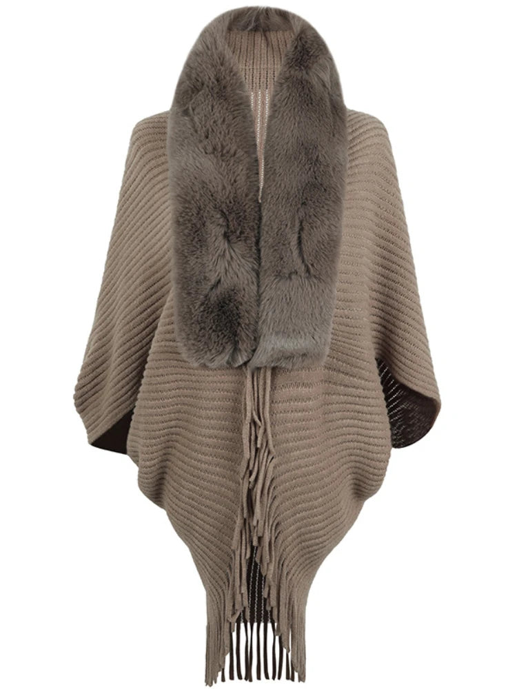 Women's Warm Winter Shawl Collar Thick Cashmere Cardigan with Tassels | Ideal for Winter