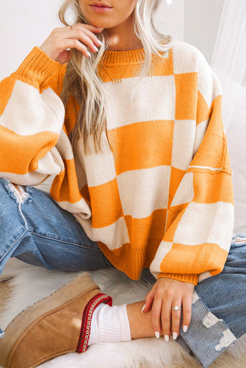 Women's Plaid Crew Neck Knit Jumper | Ideal for Winter