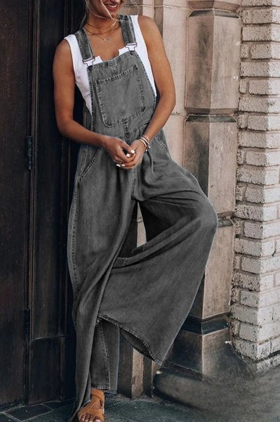 Women's Wide Leg Baggy Denim Sleeveless Jumpsuit | Ideal for Summer