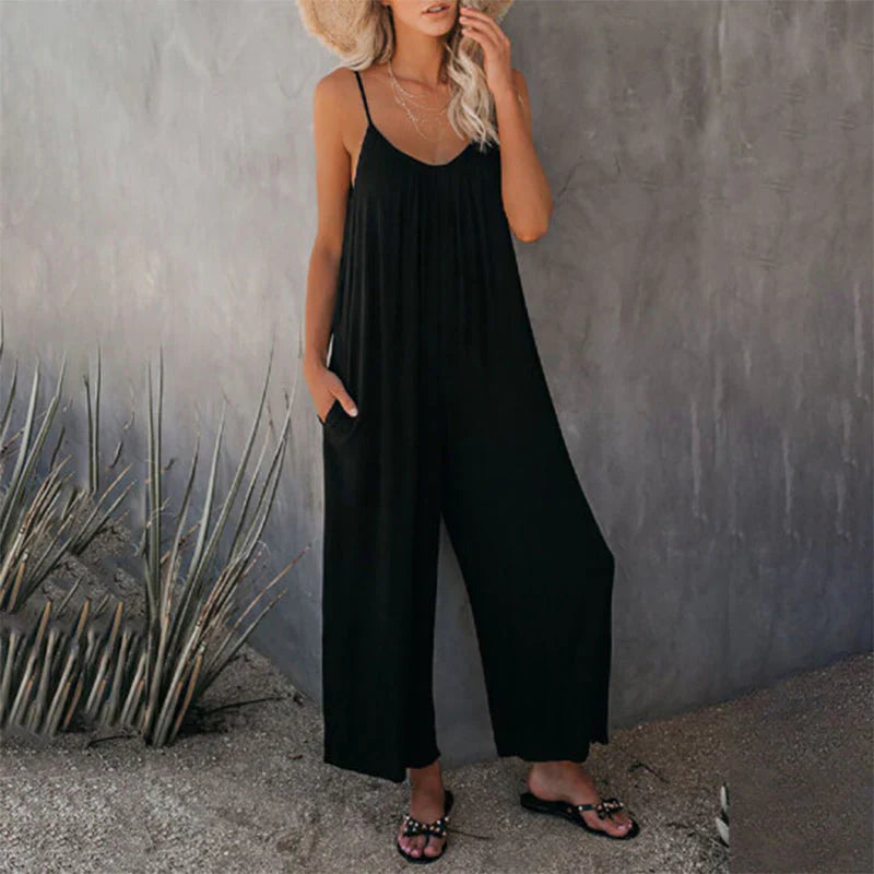 Women's Pleated V-neck Sleeveless Summer Jumpsuit with Pockets | Ideal for summmer