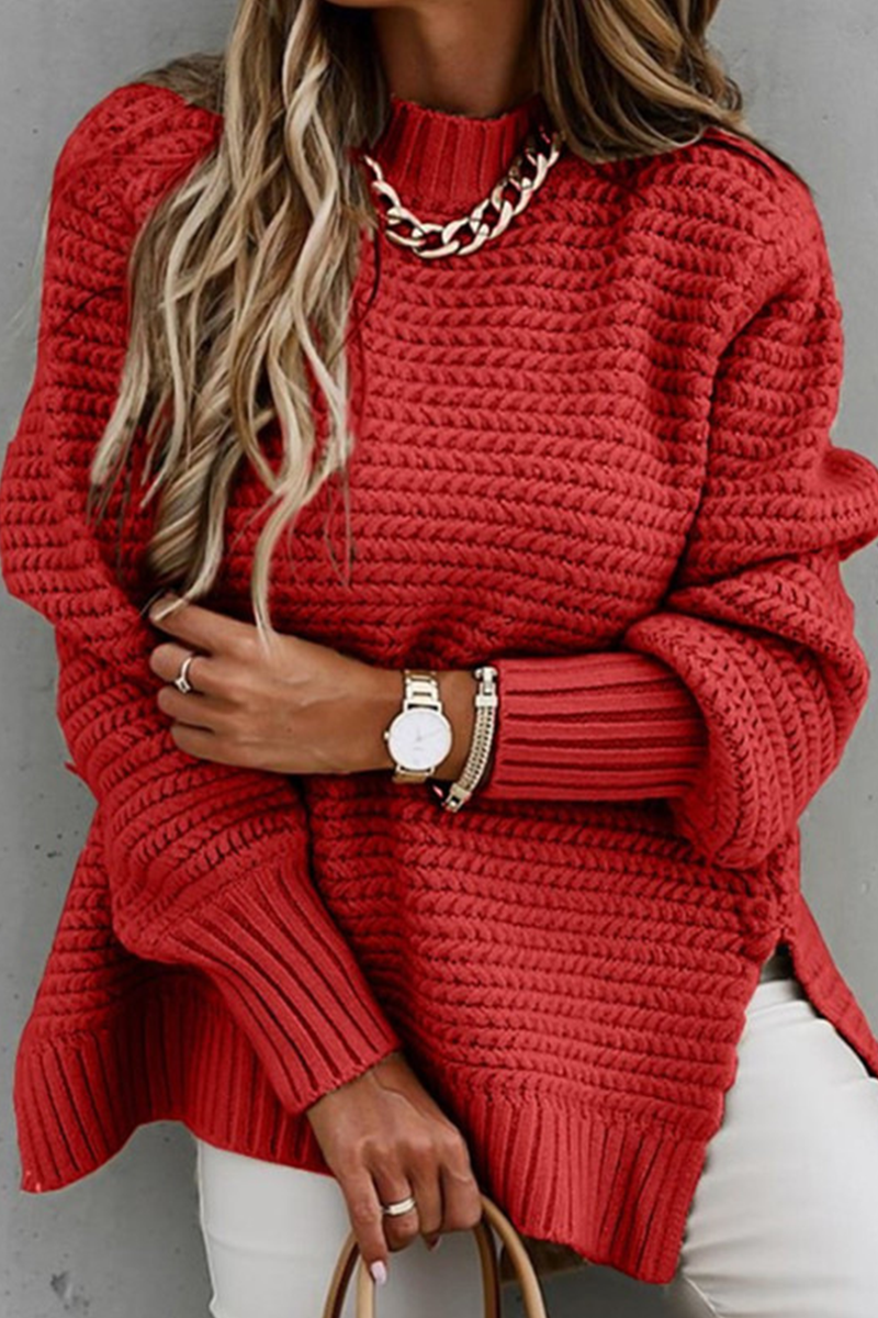 Women's Streetwear Plain Split O-Neck Cashmere Turtleneck Jumper | Ideal for Winter