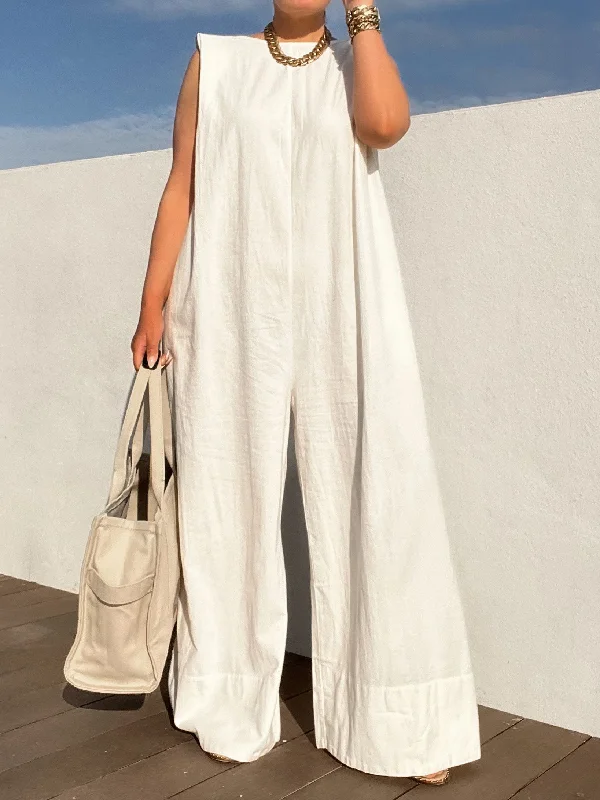 Women's Loose Fit Solid Color Sleeveless Jumpsuit | Ideal for Summer