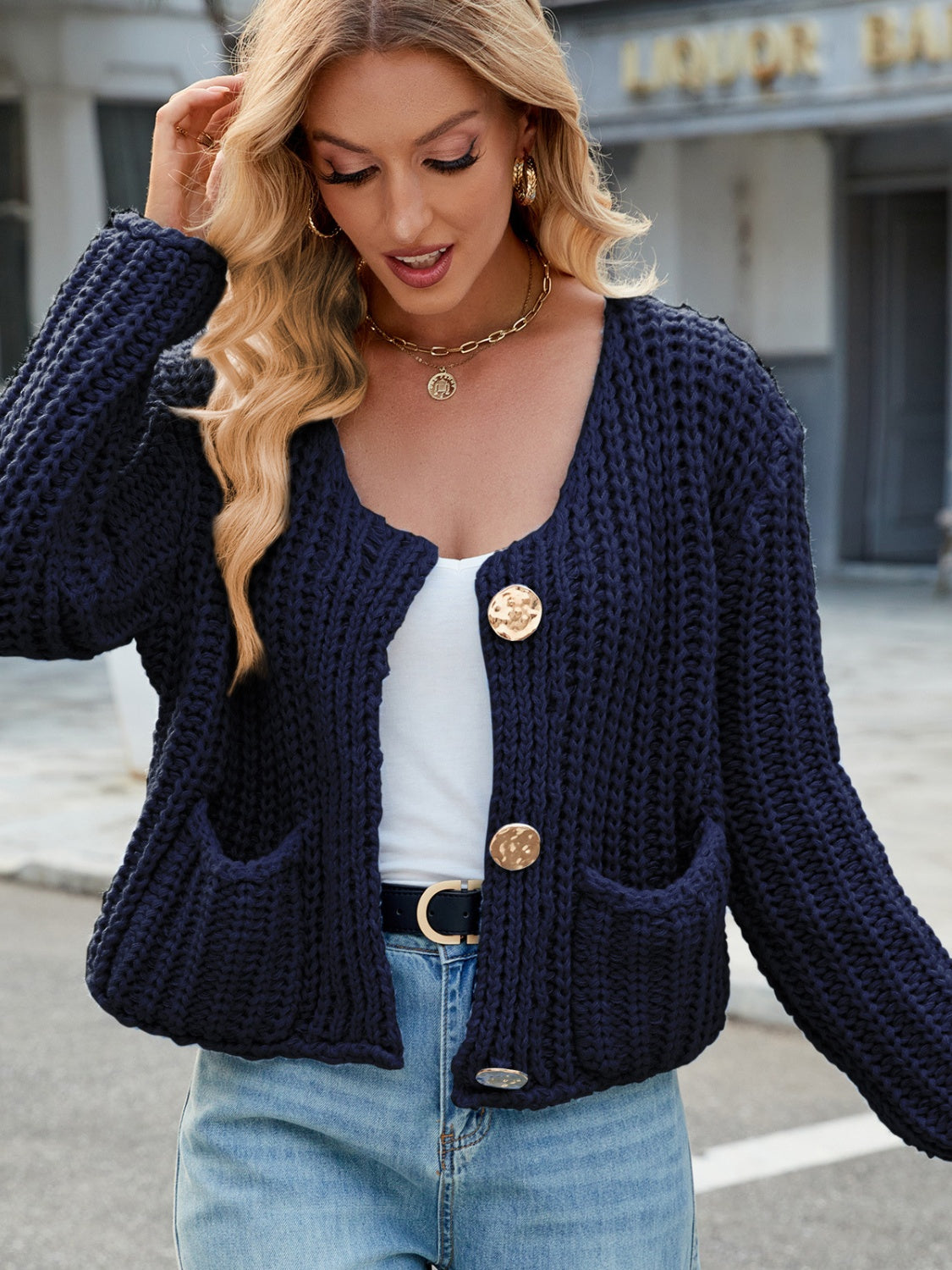 Women's Cozy Knitted Cardigan with Pockets and Buttons | Ideal for Winter