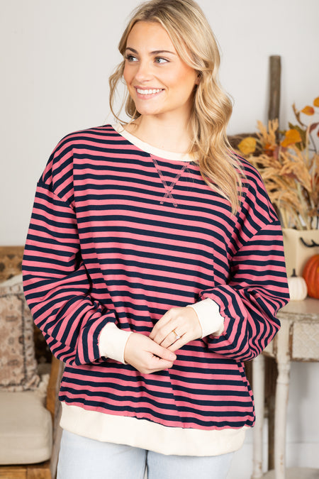 Women's Contrast Striped Crew Neck Jumper | Ideal for Winter