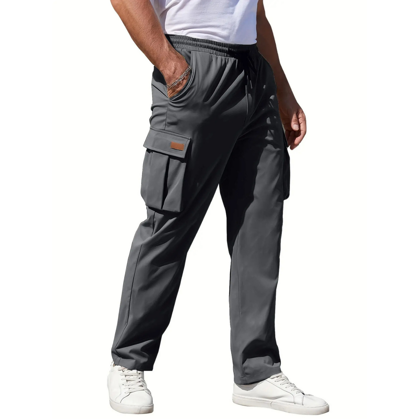 Men's Oversized Straight Grey Cargo Pants with Plain Design | Perfect for Casual Days