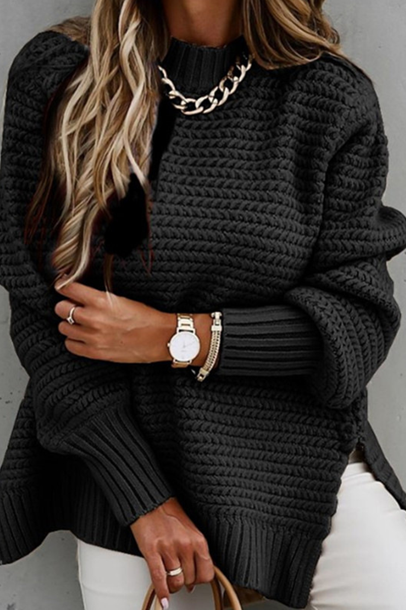 Women's Streetwear Plain Split O-Neck Cashmere Turtleneck Jumper | Ideal for Winter