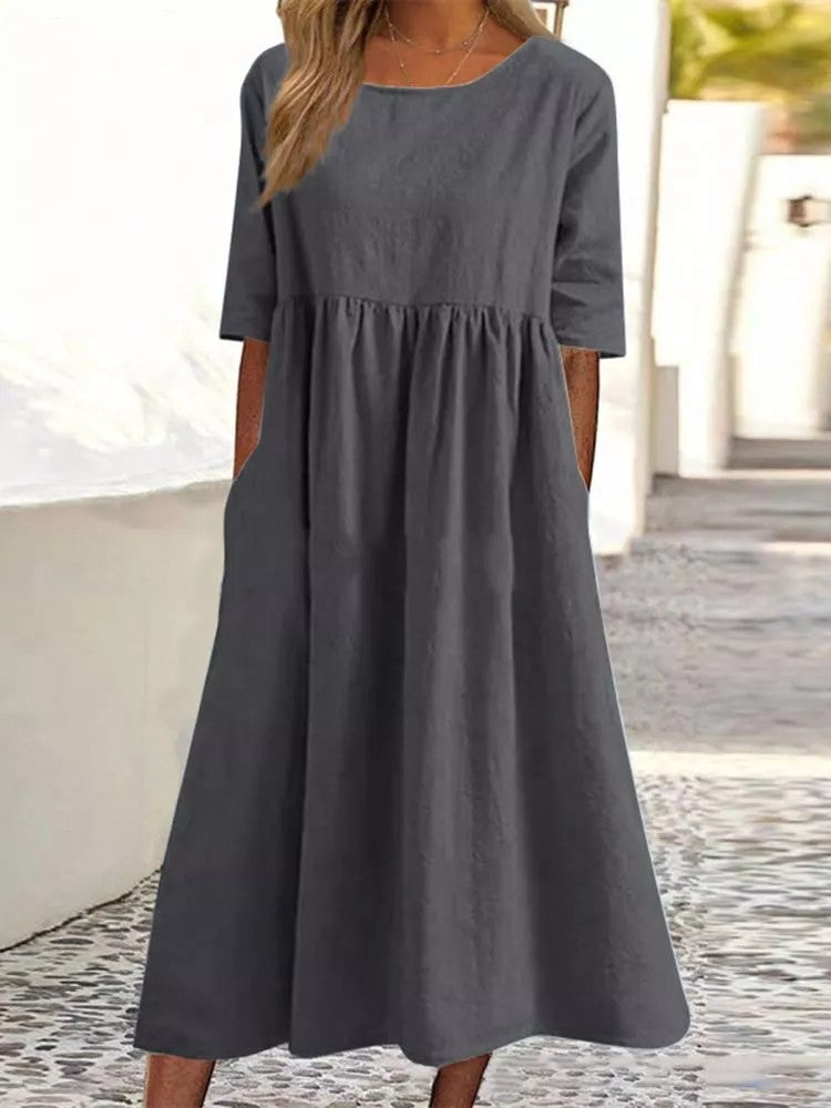 Women's Summer Midi Dress with Short Sleeves | Ideal for Summer