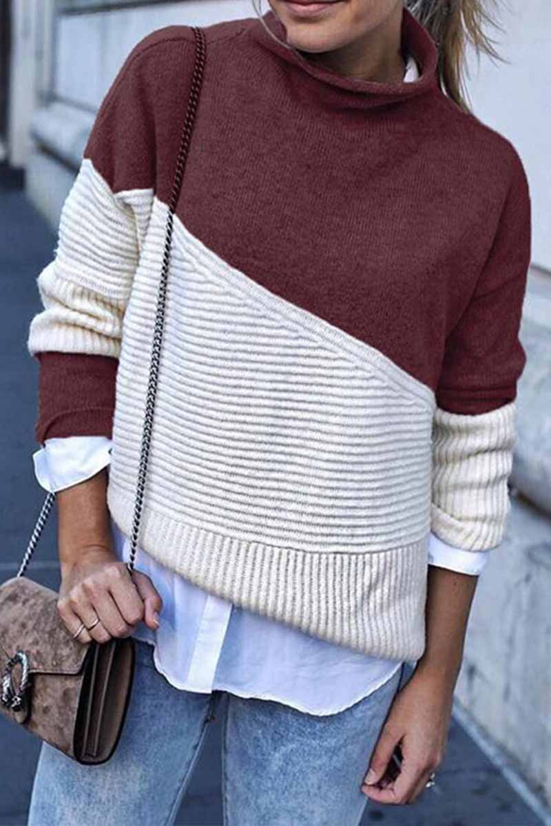Women's Modern Color Block High Neck Jumper | Ideal for Winter