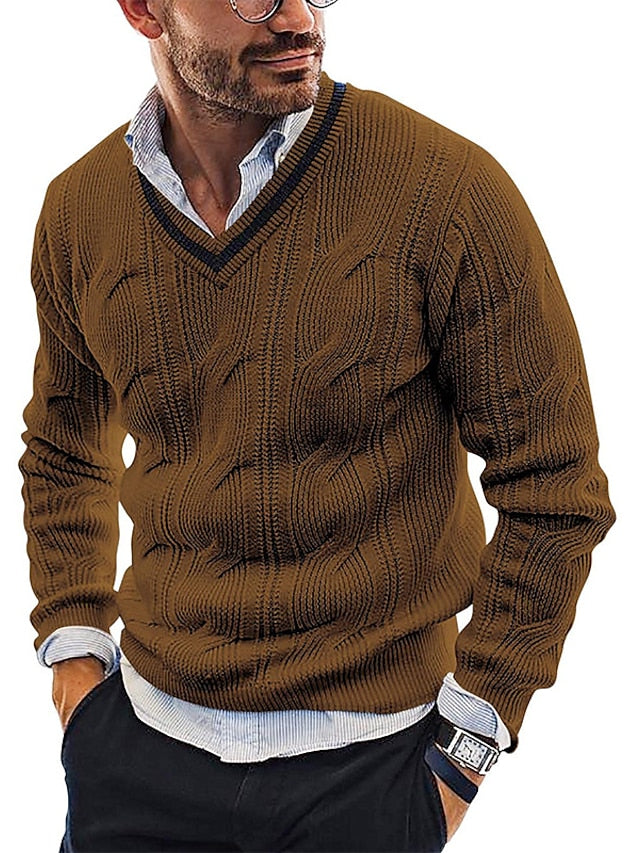 Men's Stylish Brown V Neck Jumper | Ideal for Winter