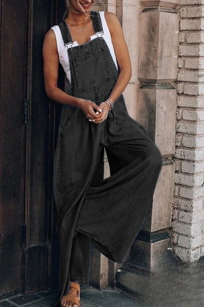 Women's Wide Leg Baggy Denim Sleeveless Jumpsuit | Ideal for Summer