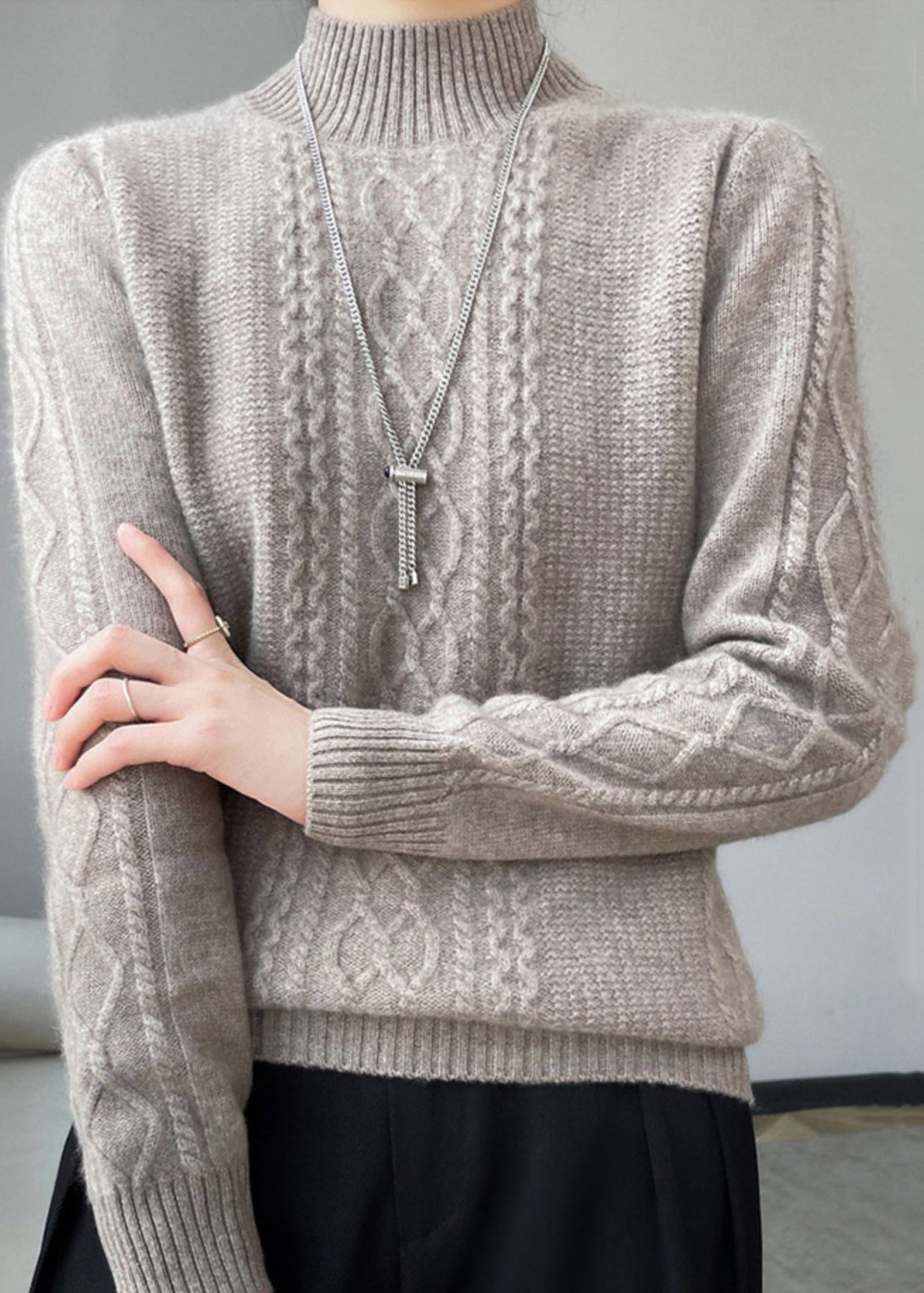 Women's Cozy High Collar Cable Knit Jumper | Ideal for Winter