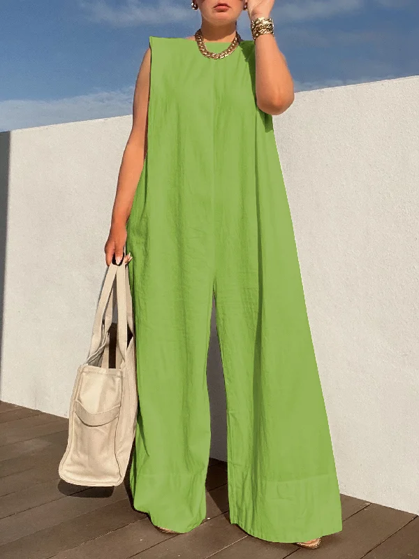 Women's Loose Fit Solid Color Sleeveless Jumpsuit | Ideal for Summer