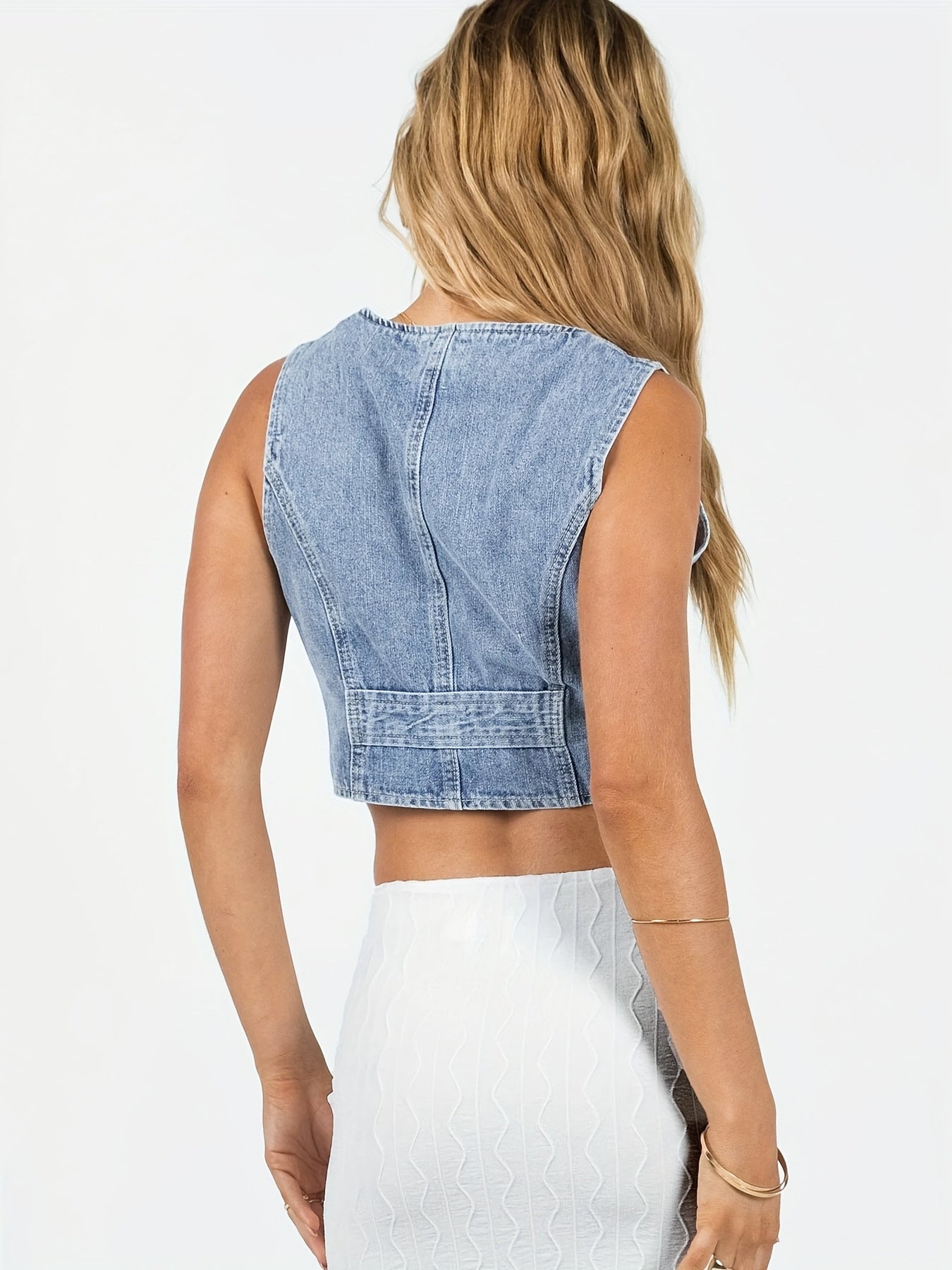 Women's Casual Lightweight Denim Vest with Classic Design