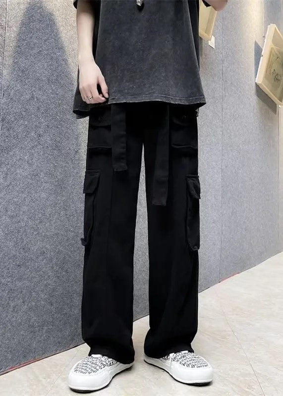 Men's Classic Black Straight Cargo Pants with Baggy Fit | Perfect for Casual Days