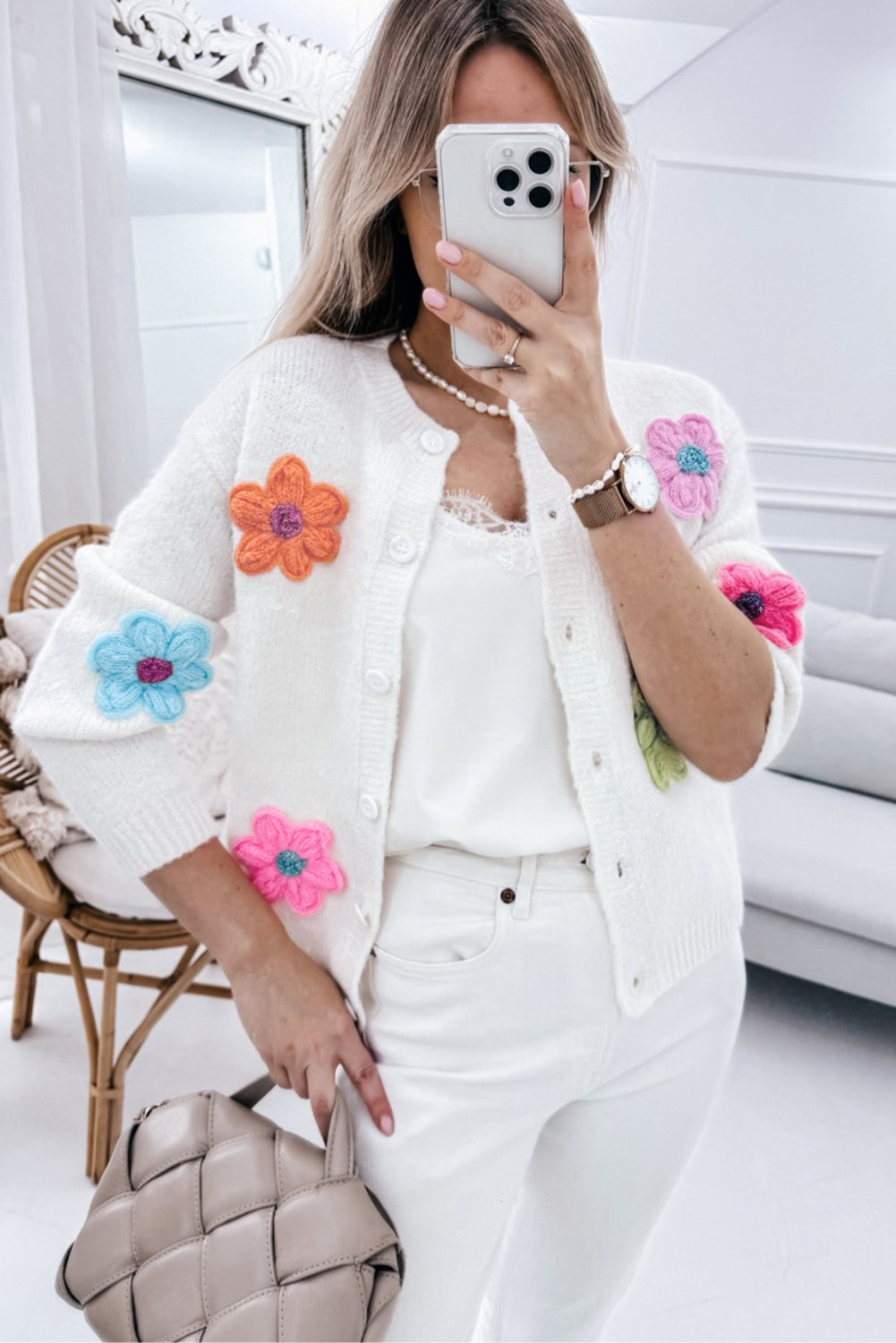 Women's Stylish Floral Embroidery Knitted Cardigan with Buttons | Ideal for Winter