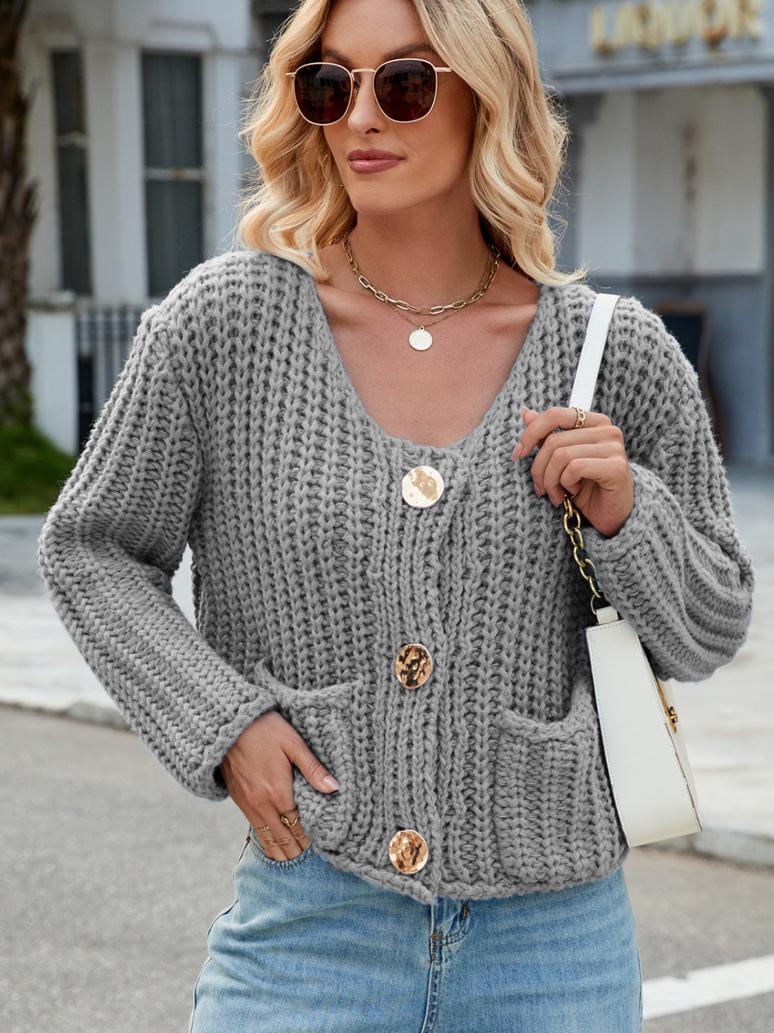 Women's Cozy Knitted Cardigan with Pockets and Buttons | Ideal for Winter